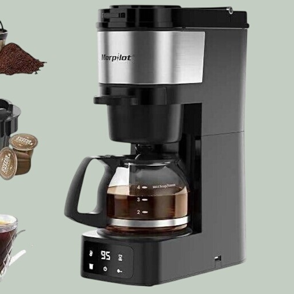 Morpilot Coffee Maker 2-in-1 Single Serve & 4-Cup Carafe Black Stainless NEWOBOX